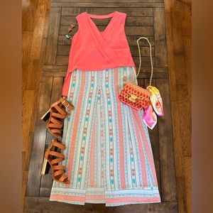 BCBGMAXAZRIA Jane Slit Front Maxi skirt in Pink and Aqua. Size S. NWT.